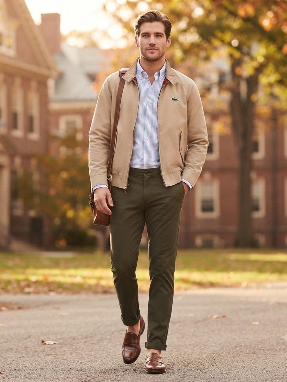 Euc Vintage Izod Lacoste Men's Tan Harrington Jacket
